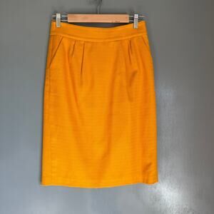 BANANA REPUBLIC Women's 0 Vibrant Yellow Secretary Skirt Woven Texture Lined